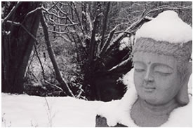 Lake Country B&B garden statue in Winter Lake Country B&B garden statue in Winter